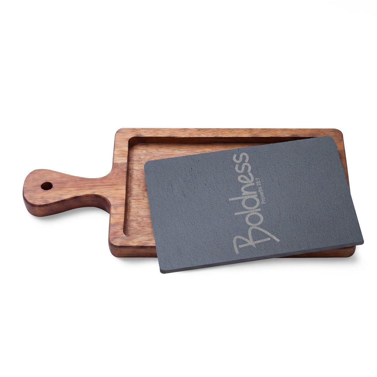 Engraved Charcuterie Board with Slate Insert (Boldness)