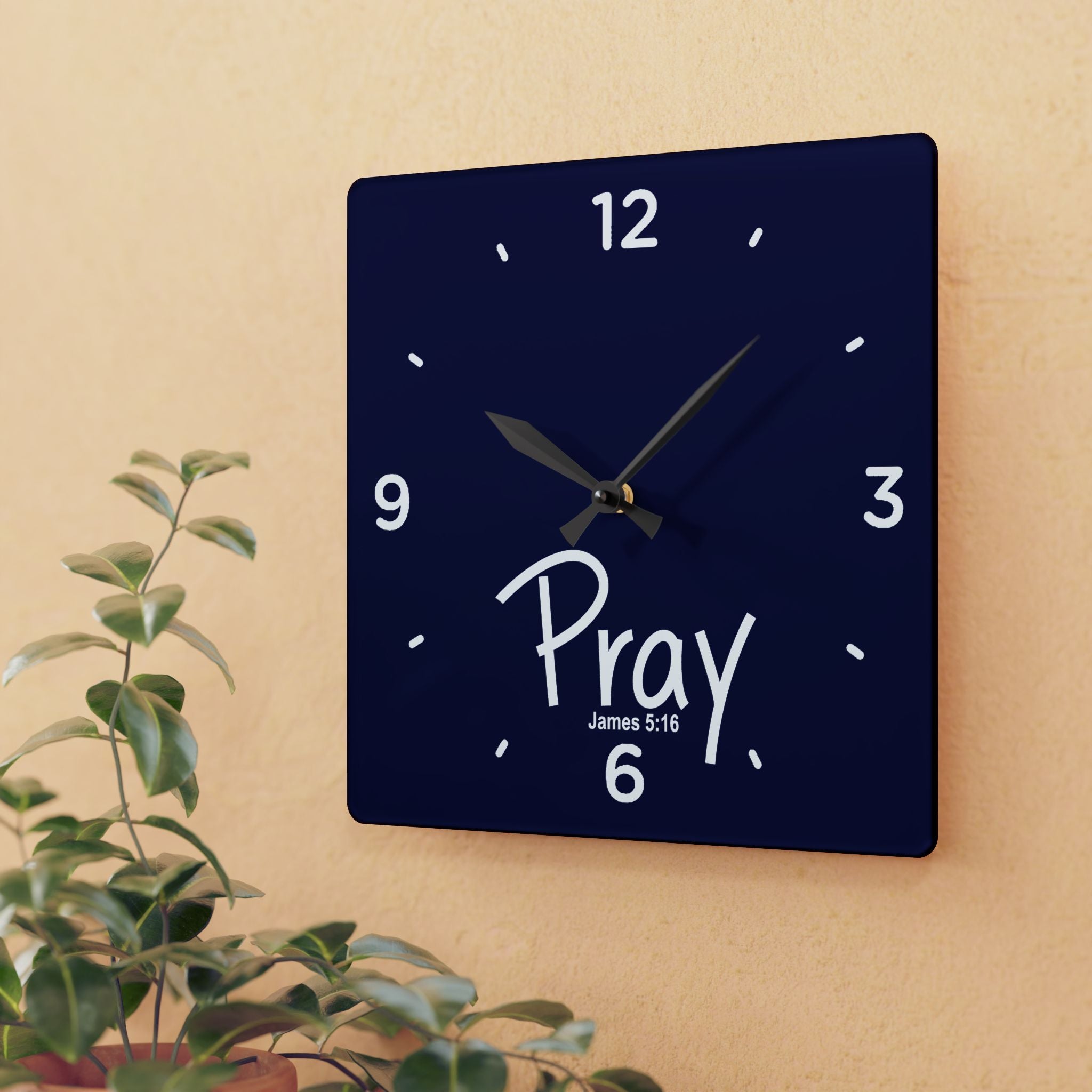 Pray Acrylic Wall Clock – James 5:16 Inspirational Scripture Clock