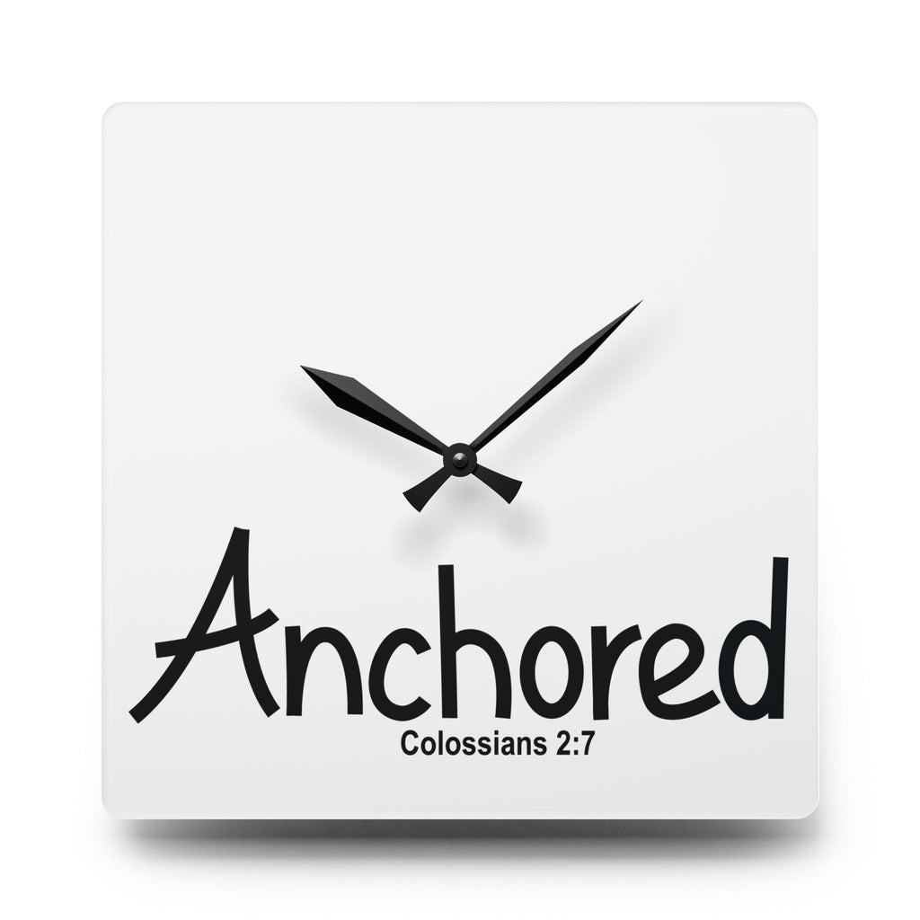 Anchored Acrylic Wall Clock – Colossians 2:7 Christian Home Décor