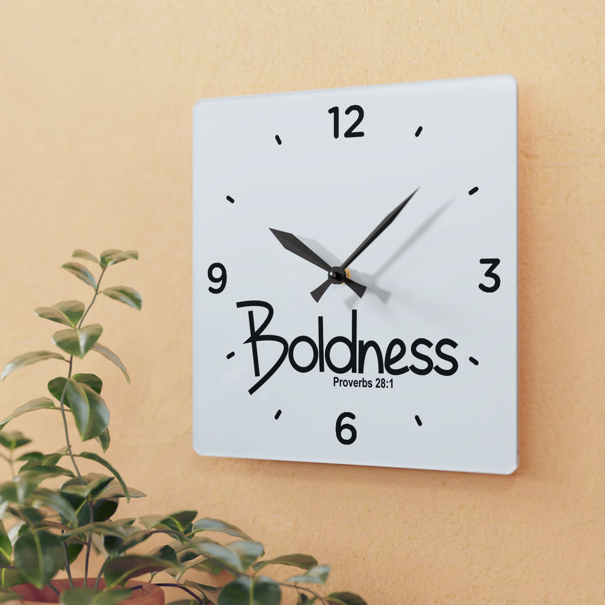 Boldness Acrylic Wall Clock – Proverbs 28:1 Inspirational Scripture Clock