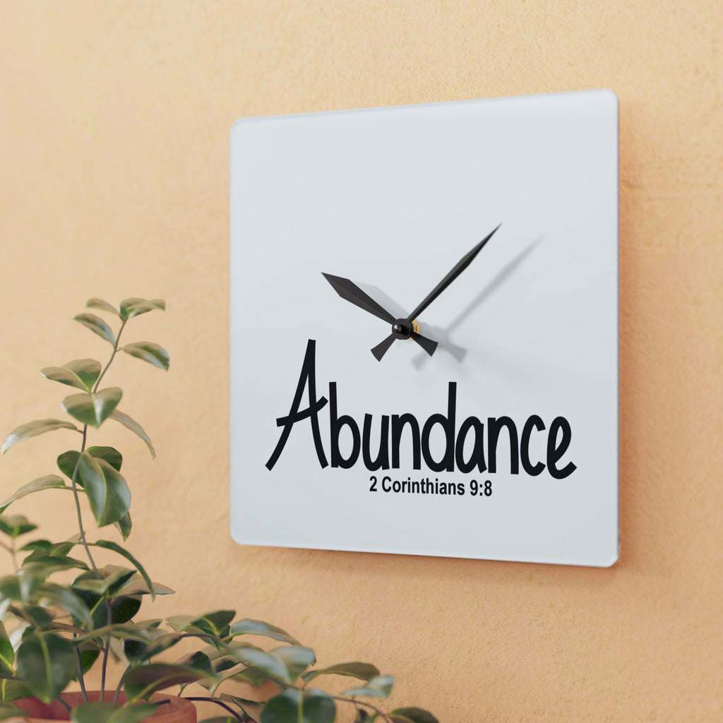 Abundance Acrylic Wall Clock — Inspirational Bible Verse (2 Corinthians 9:8)