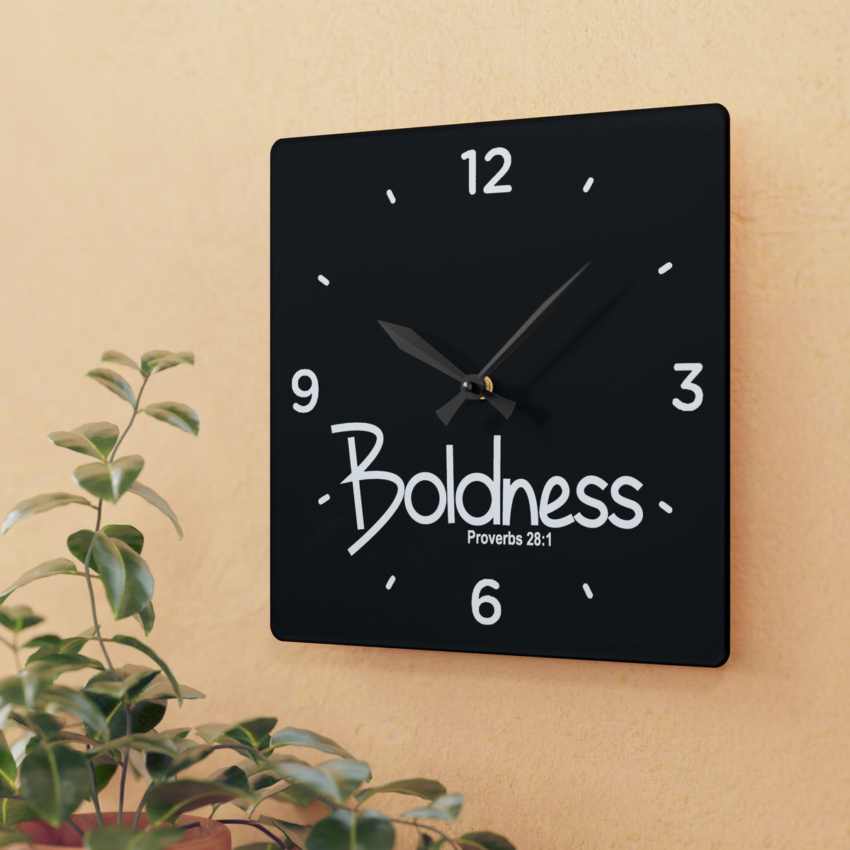 Boldness Acrylic Wall Clock – Proverbs 28:1 Inspirational Scripture Clock