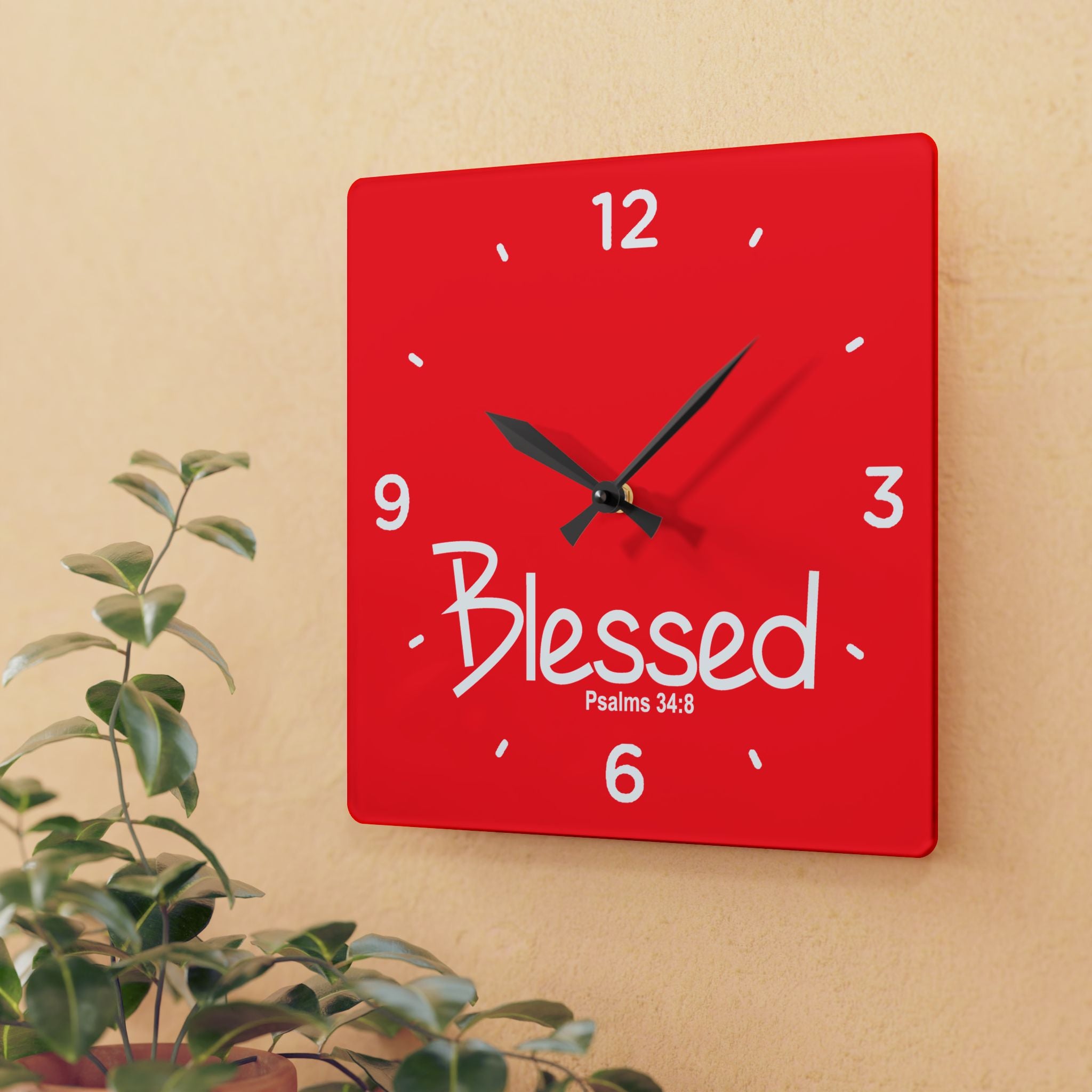 Blessed Acrylic Wall Clock – Psalms 34:8 Inspirational Scripture Clock