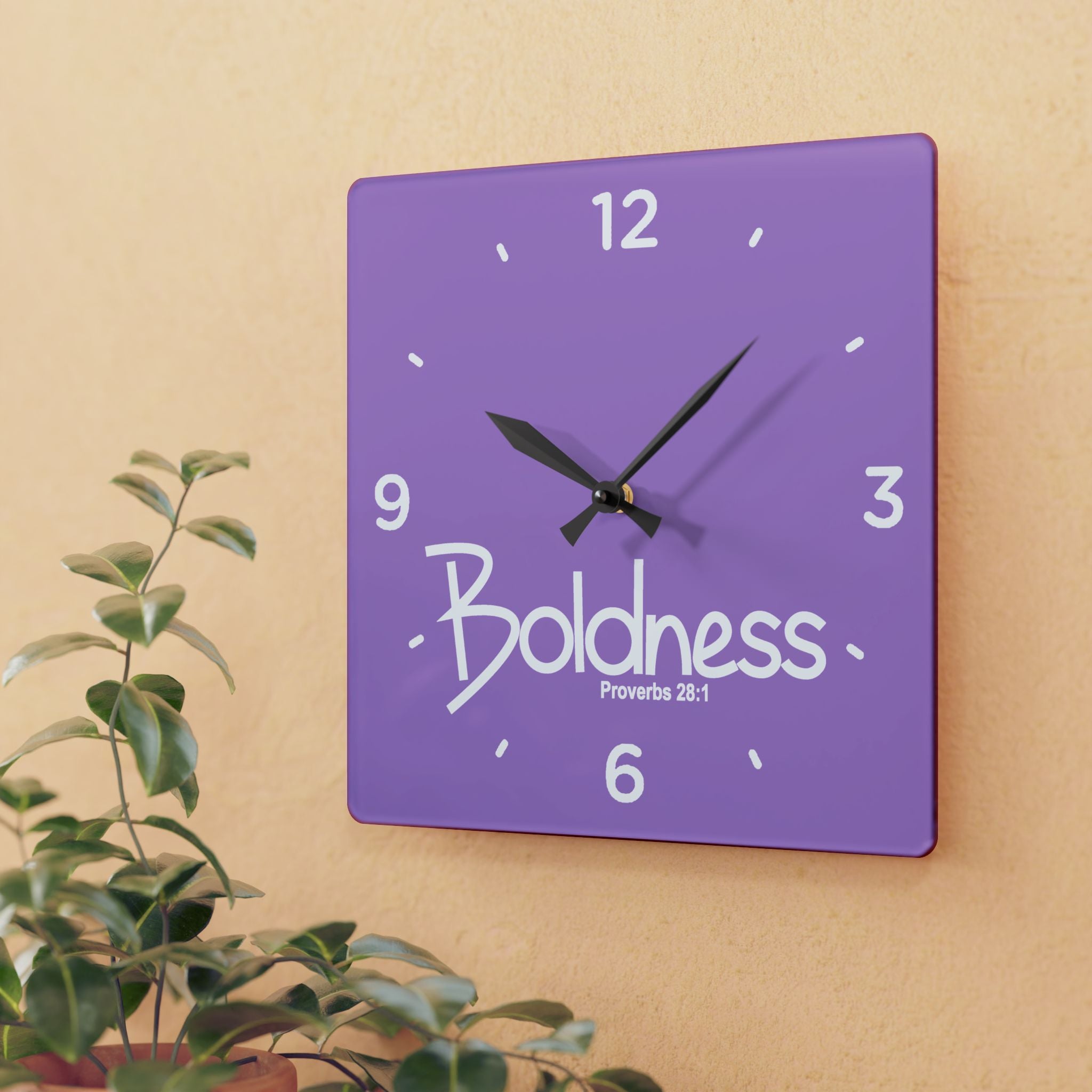 Boldness Acrylic Wall Clock – Proverbs 28:1 Inspirational Scripture Clock