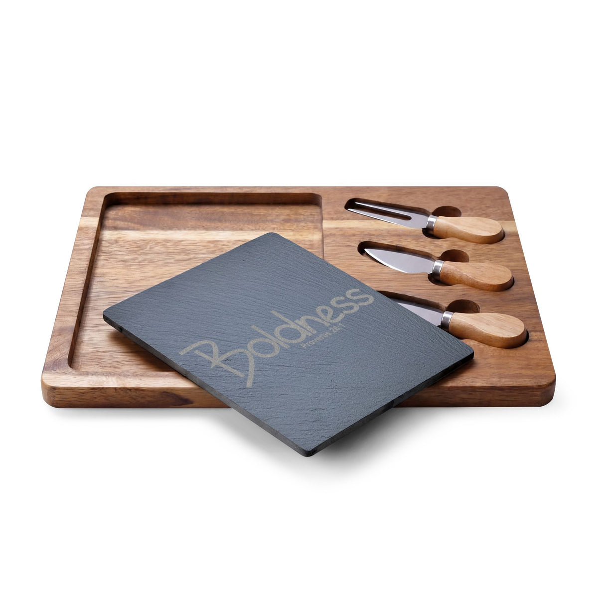 Engraved Charcuterie Board with Slate Insert (Boldness)