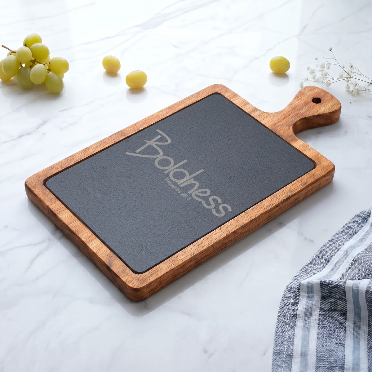 Engraved Charcuterie Board with Slate Insert (Boldness)