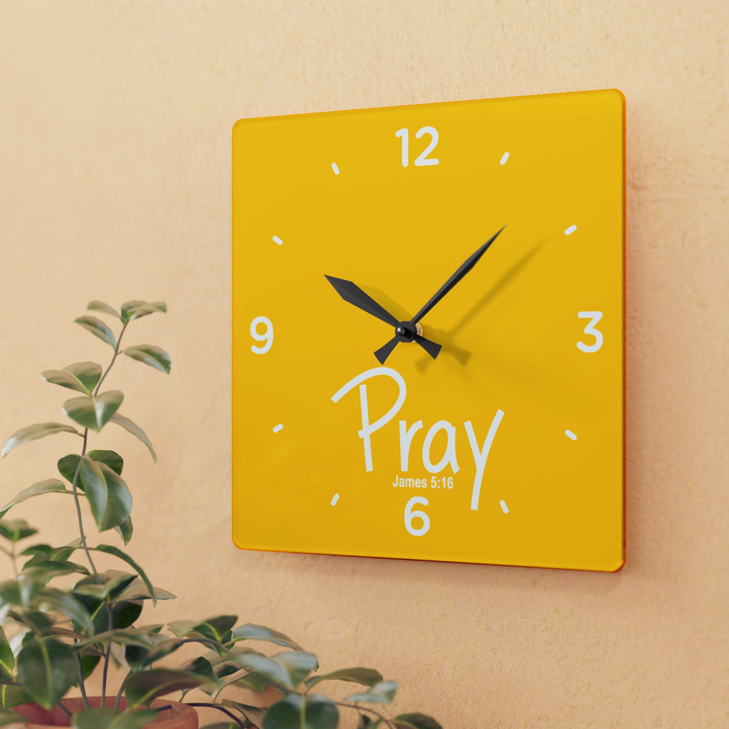 Pray Acrylic Wall Clock – James 5:16 Inspirational Scripture Clock