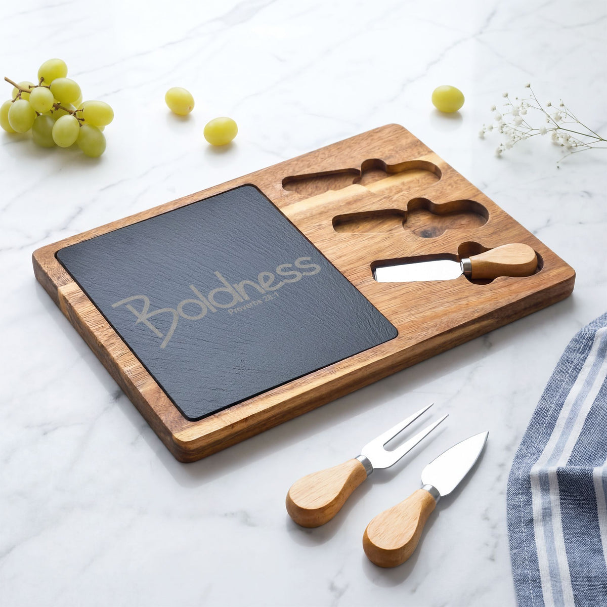 Engraved Charcuterie Board with Slate Insert (Boldness)