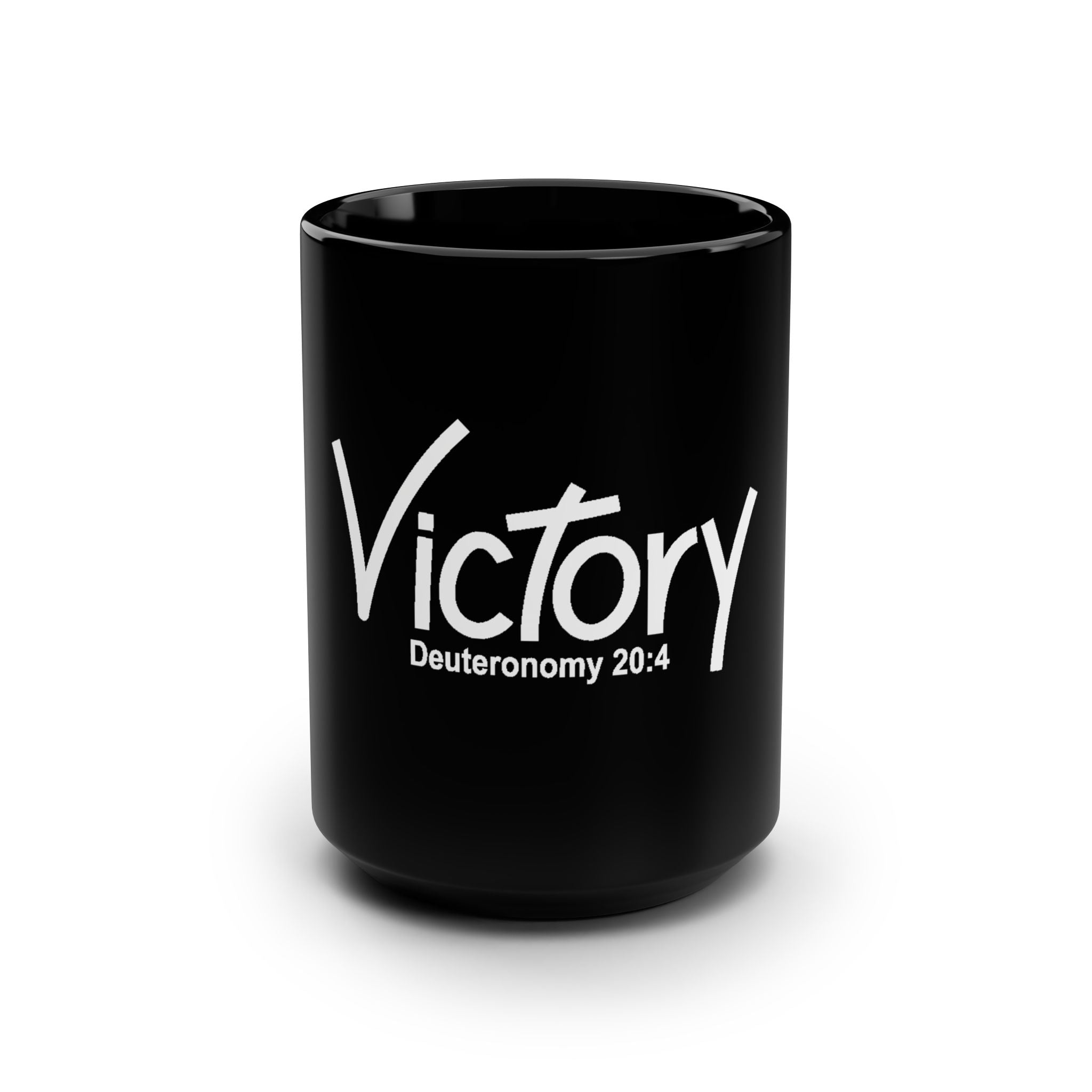 Victory Deuteronomy 20:4 Black 15oz Mug — Inspirational Christian Coffee Cup