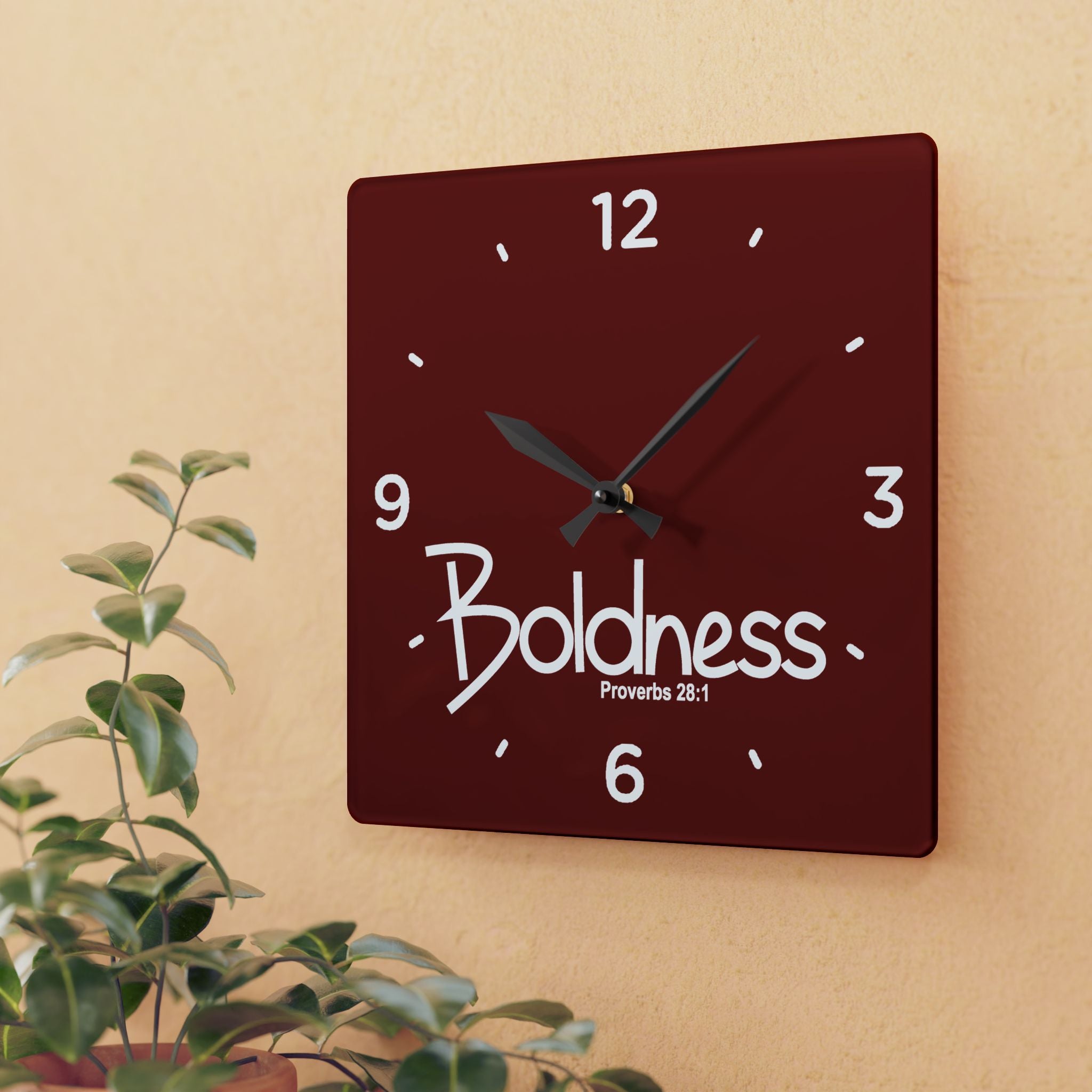 Boldness Acrylic Wall Clock – Proverbs 28:1 Inspirational Scripture Clock