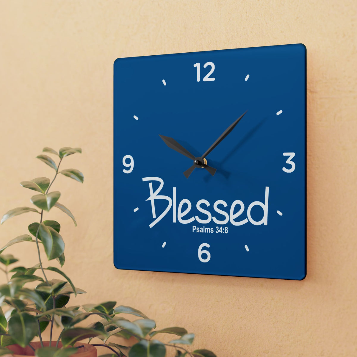 Blessed Acrylic Wall Clock – Psalms 34:8 Inspirational Scripture Clock