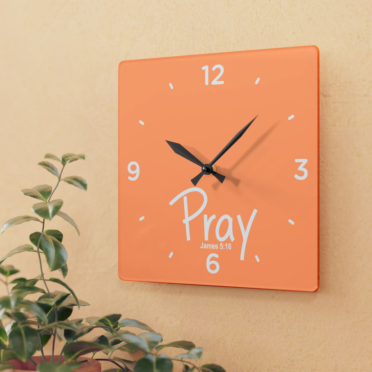 Pray Acrylic Wall Clock – James 5:16 Inspirational Scripture Clock