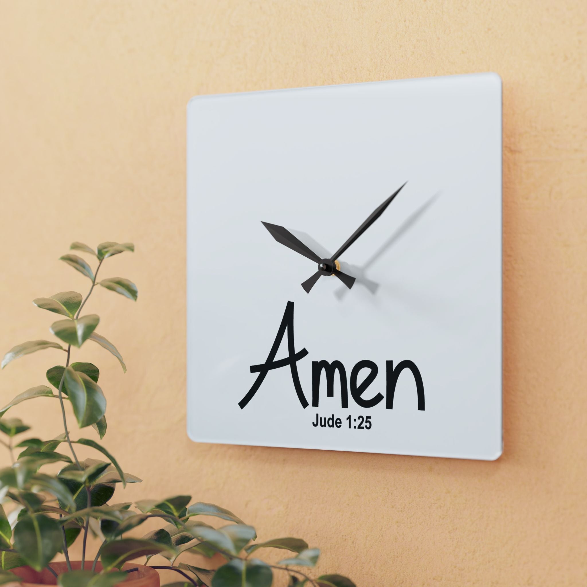 Amen Acrylic Wall Clock — Jude 1:25 Christian Scripture Decor