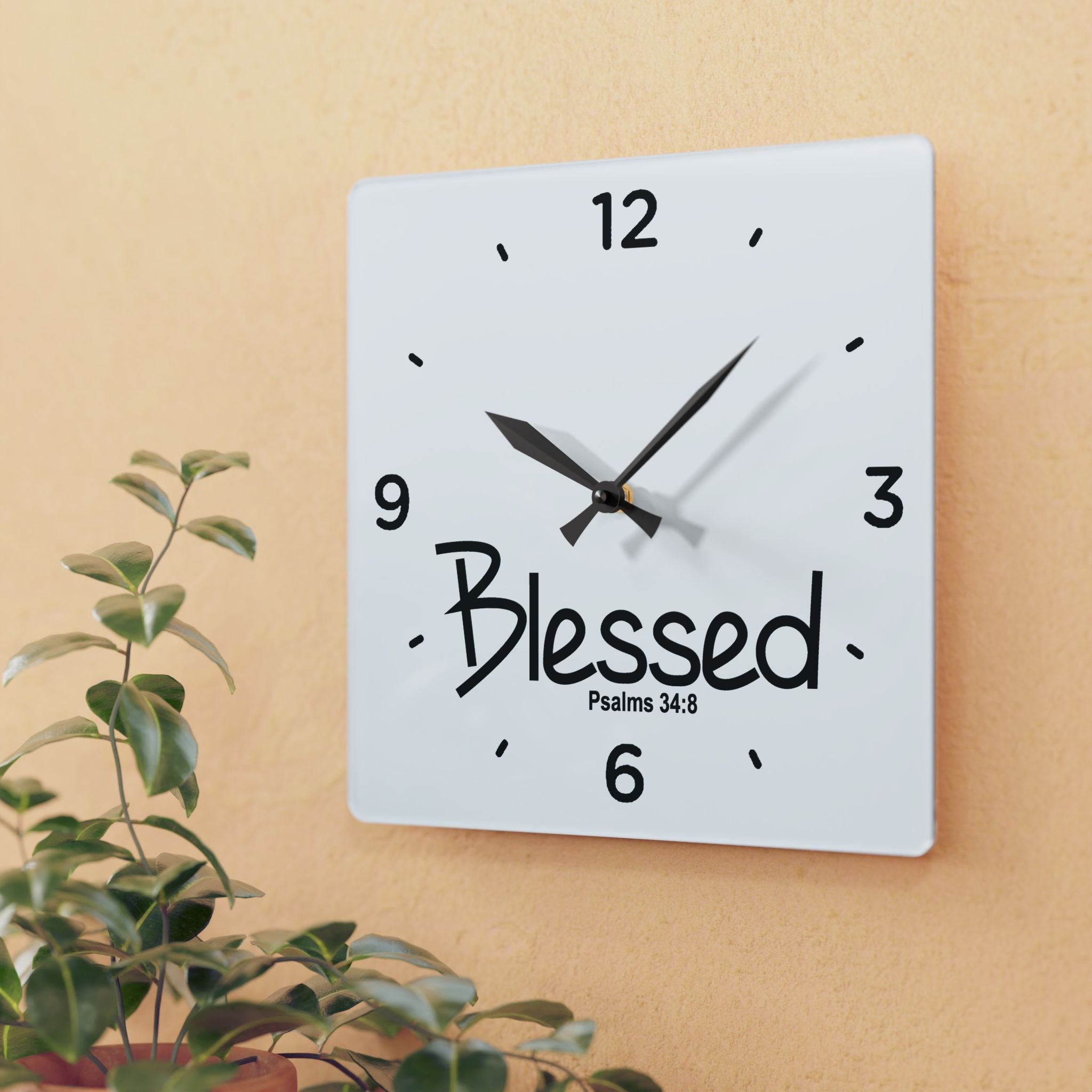 Blessed Acrylic Wall Clock – Psalms 34:8 Inspirational Scripture Clock