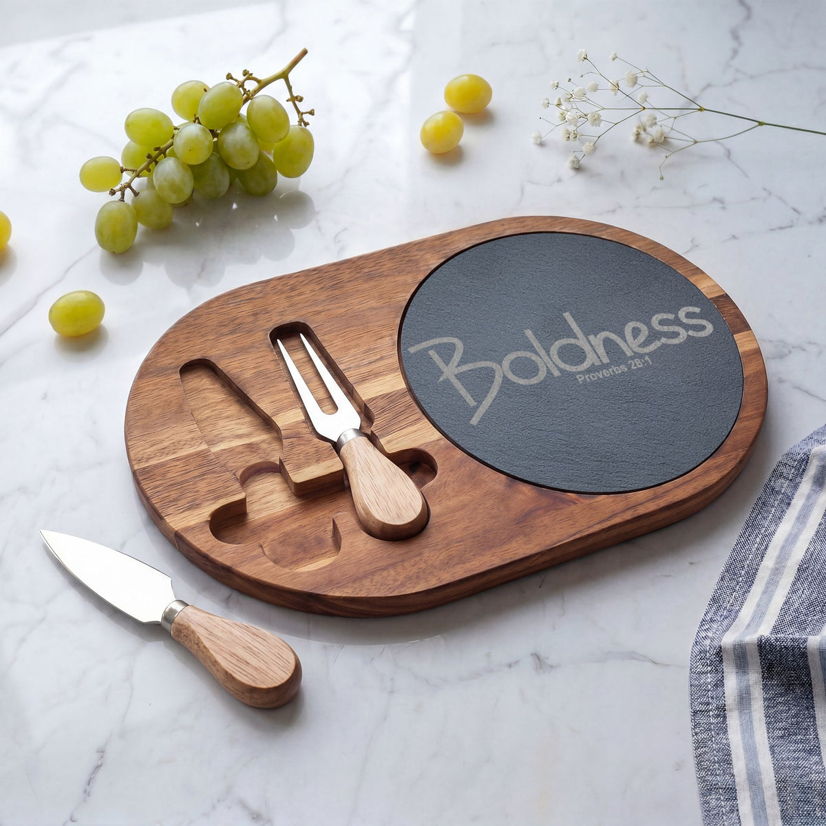 Engraved Charcuterie Board with Slate Insert (Boldness)