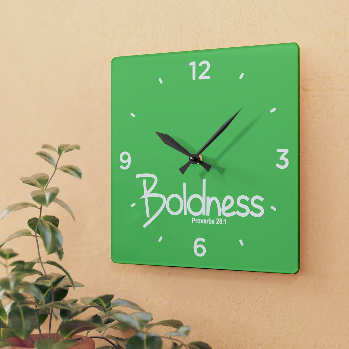 Boldness Acrylic Wall Clock – Proverbs 28:1 Inspirational Scripture Clock