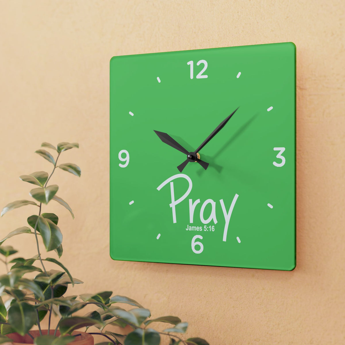 Pray Acrylic Wall Clock – James 5:16 Inspirational Scripture Clock