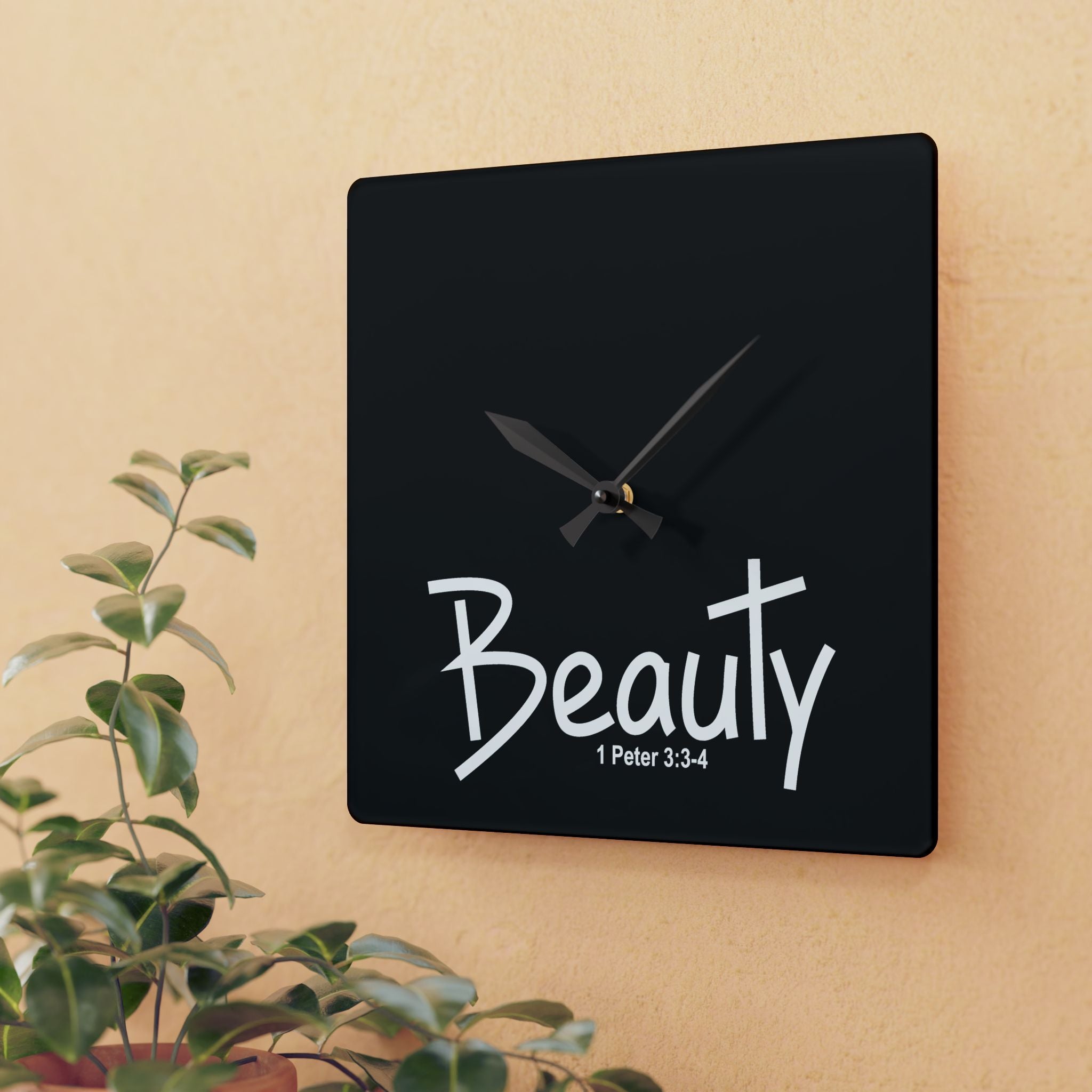 Beauty Acrylic Wall Clock — Inspirational 1 Peter 3:3-4 Scripture Decor