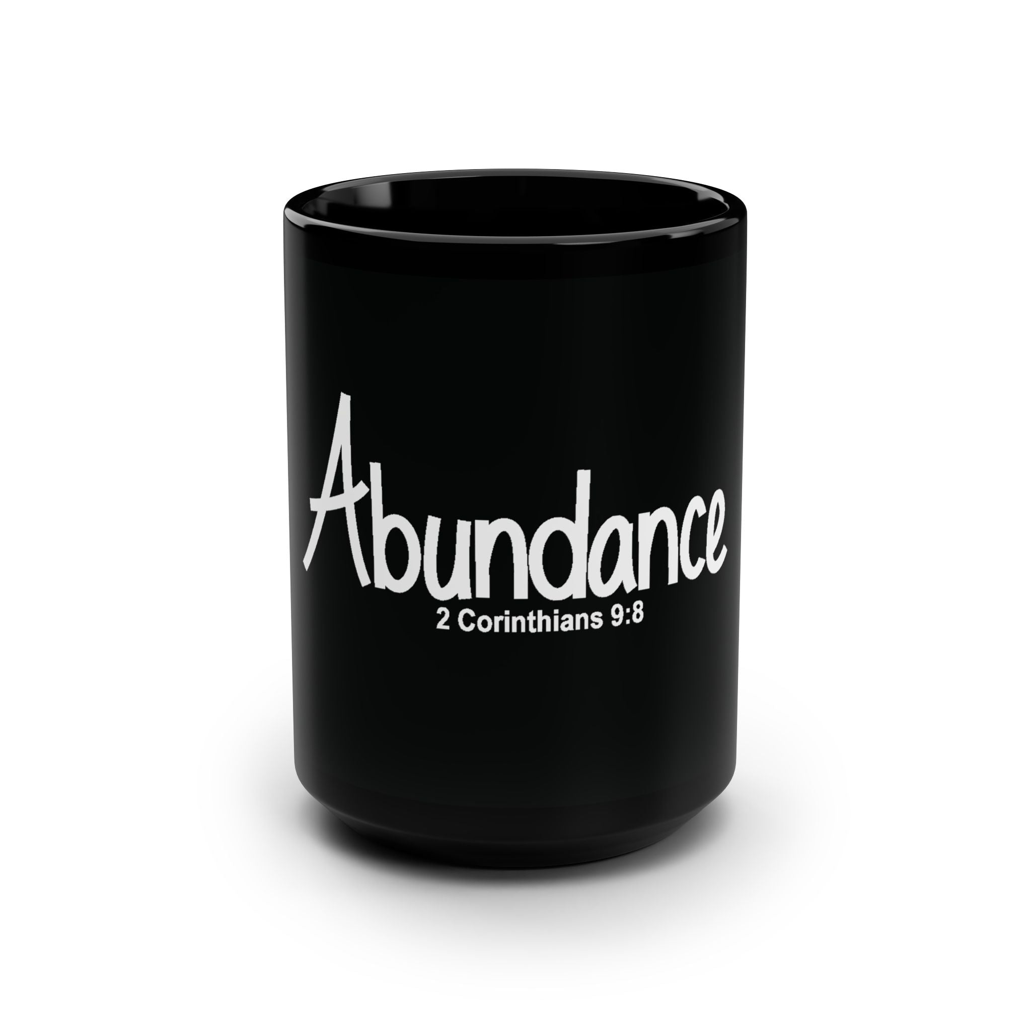 Abundance 2 Corinthians 9:8 Black 15oz Mug — Christian Faith Coffee Cup