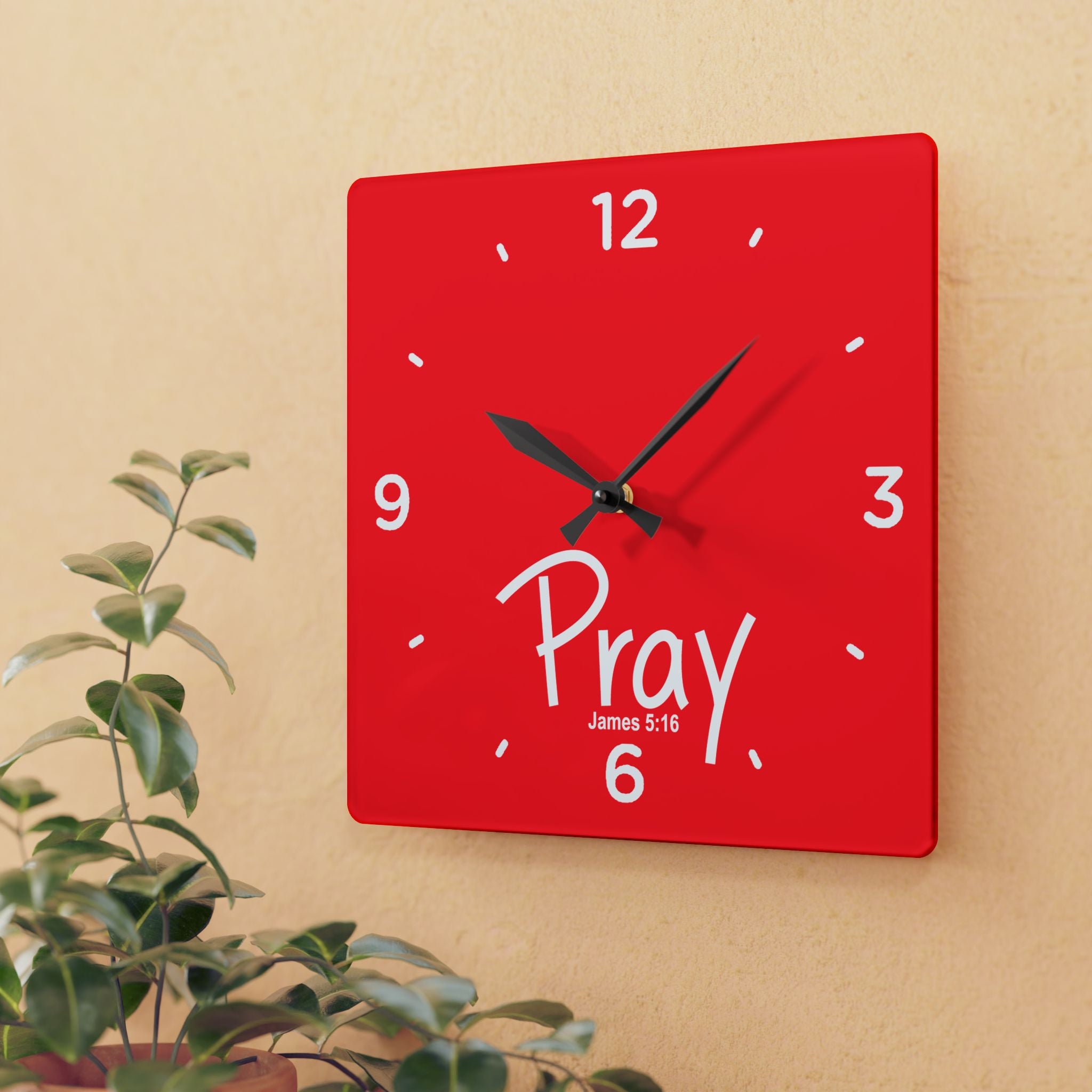 Pray Acrylic Wall Clock – James 5:16 Inspirational Scripture Clock