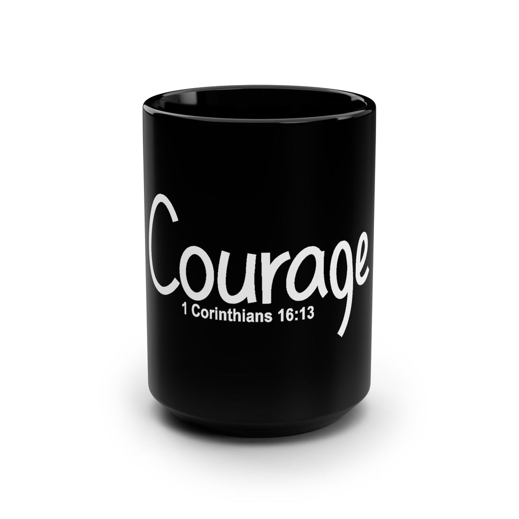 Courage 1 Corinthians 16:13 Black Ceramic Mug – 15 oz Inspirational Faith Gift