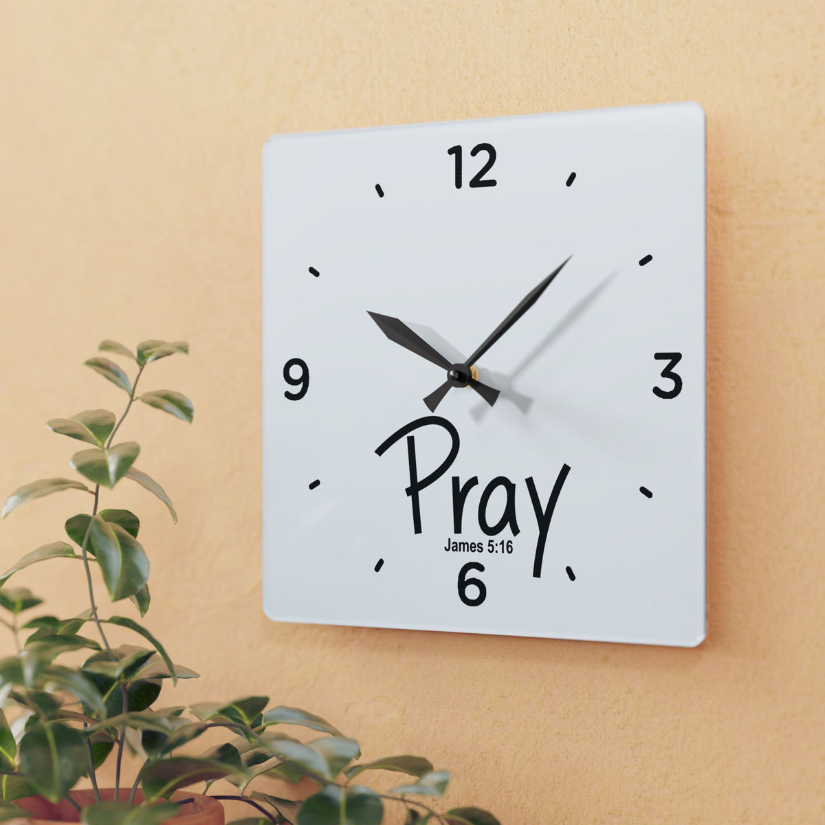 Pray Acrylic Wall Clock – James 5:16 Inspirational Scripture Clock