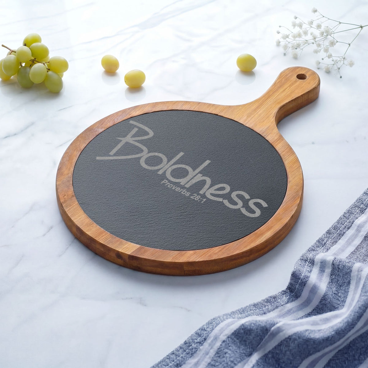 Engraved Charcuterie Board with Slate Insert (Boldness)