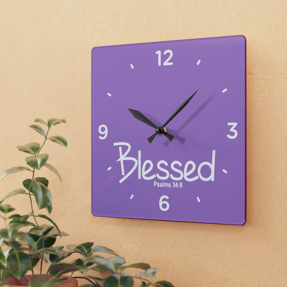 Blessed Acrylic Wall Clock – Psalms 34:8 Inspirational Scripture Clock